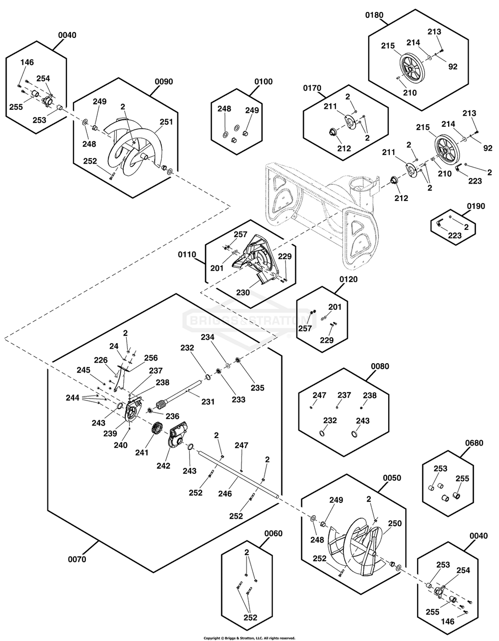 Auger Drive Group Diagram and Parts List for 1696833-03 (ELITE1527)(2019) Briggs and Stratton Snow Blower